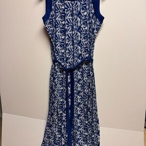 Perceptions Blue and White Leaf Print‎ Maxi Dress